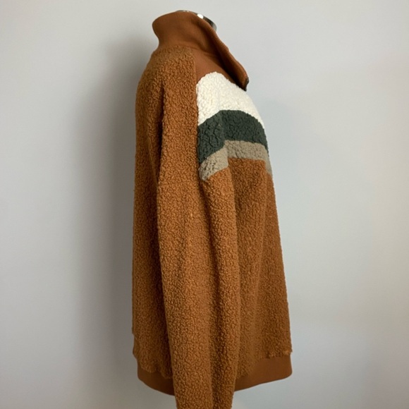 NWOTs Royal & Reese Teddy Bear Fleece Chevron Retro 80s 1/4 Zip Pullover Jacket - Picture 3 of 13